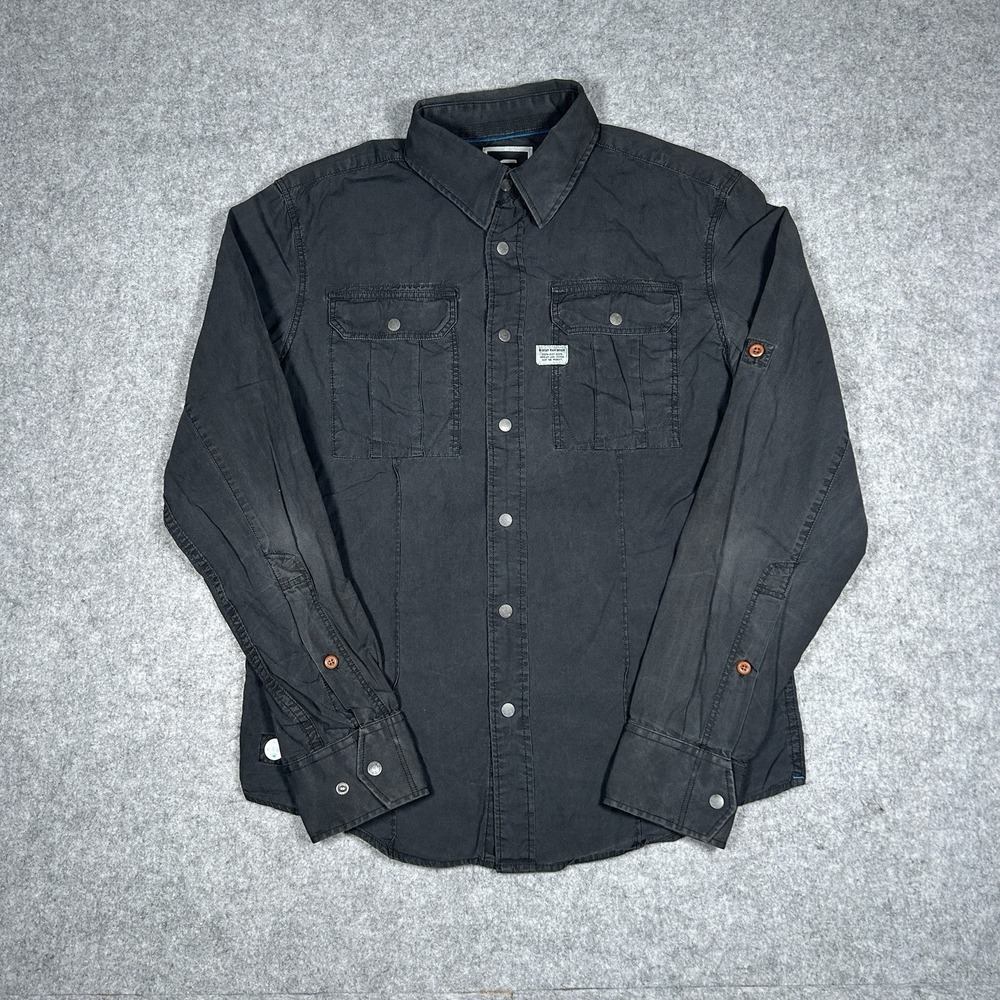 G-Star Anderson Laurence Shirt Mens Size Large Black Utility Pockets Snap Button